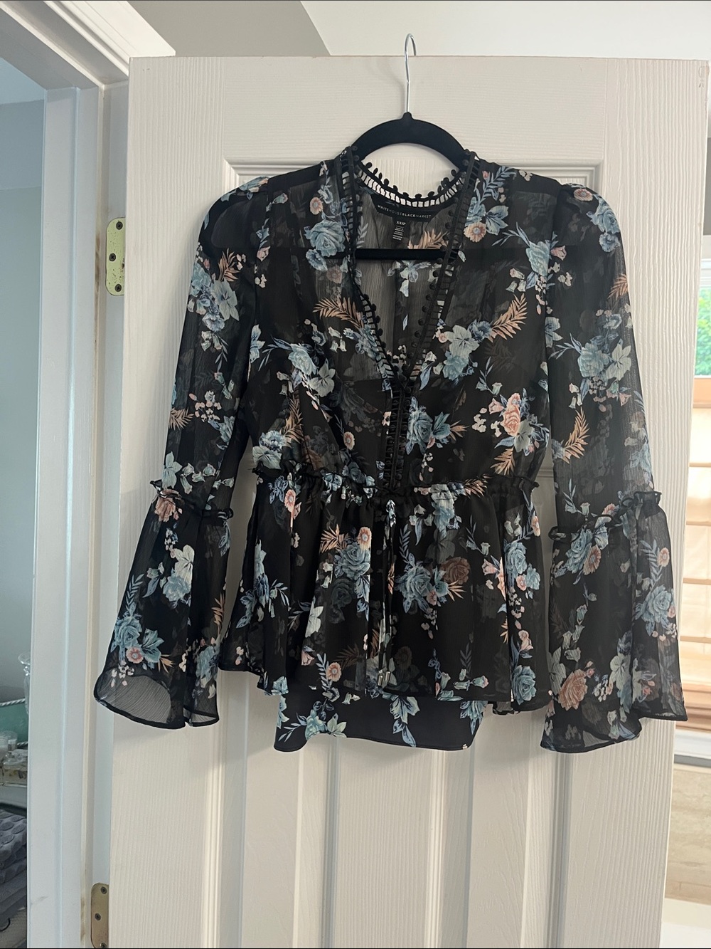 White House Black Market Black Floral Spaghetti Strap Cami